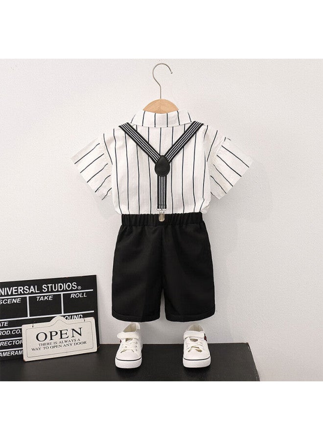 Luobobeibei Boys' Formal Wear Summer Casual Shirt And Suspender Pants Set Birthday Host Performance Outfit Shirt Four-piece Set 140 - Image 1