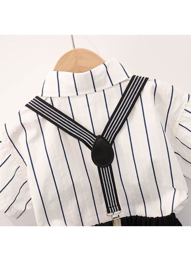 Luobobeibei Boys' Formal Wear Summer Casual Shirt And Suspender Pants Set Birthday Host Performance Outfit Shirt Four-piece Set 140 - Image 3
