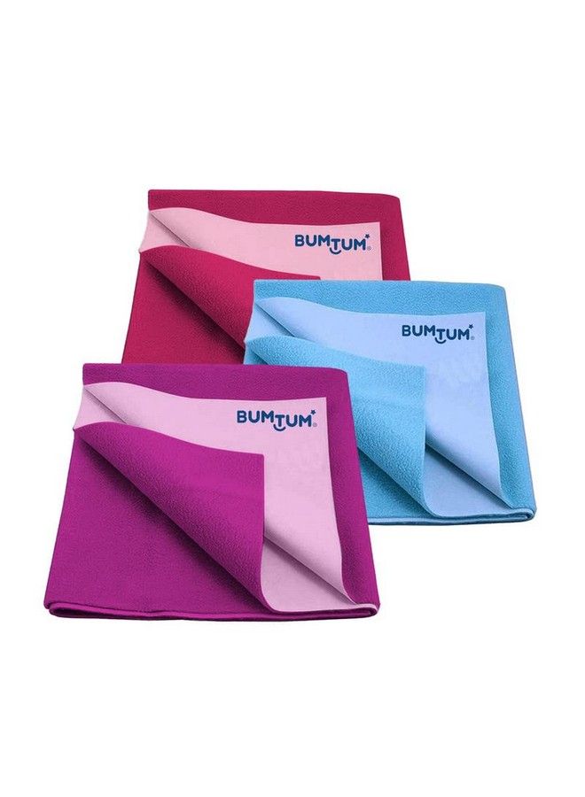 Bumtum Baby Dry Sheet Waterproof Soft Fleece Baby Bed Protector ; Antibacterial & Odour Free ; Extra Absorbant Reuseable & Washable (Hot Pink + Aqua Blue + Grape Combo Medium Size 100 * 70Cmpack Of 3) - Image 1