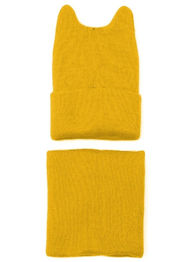 Malvina Kids Boy's & Girl's Cute Cartoon Hat Warm Knit Crochet Beanie Cap Scarf Set (Yellow,1-3 Years) - Image 2