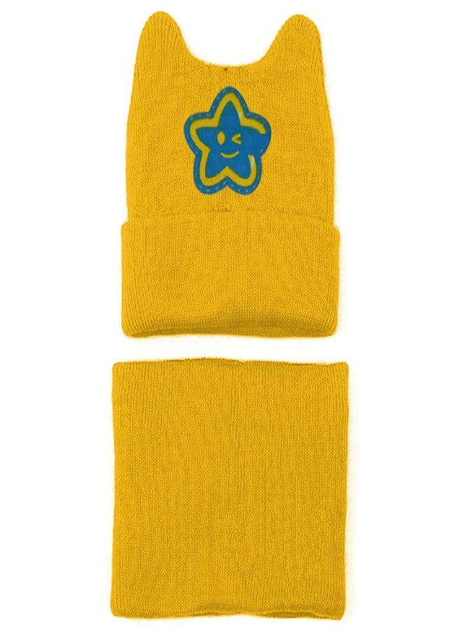 Malvina Kids Boy's & Girl's Cute Cartoon Hat Warm Knit Crochet Beanie Cap Scarf Set (Yellow,1-3 Years) - Image 1