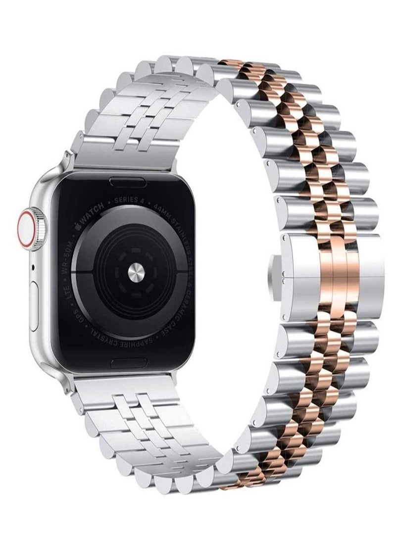 حزام بديل متوافق مع ساعة آبل 44 مم / 42 مم حزام معدني من الفولاذ المقاوم للصدأ لساعة آبل سلسلة 7 6 5 4 3 2 SE (فضي) - Image 2
