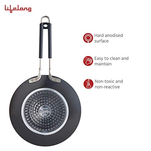 Lifelong Hard Anodized Concave Tawa, 255 mm,Induction and Gas Compatible, Black - Image 4