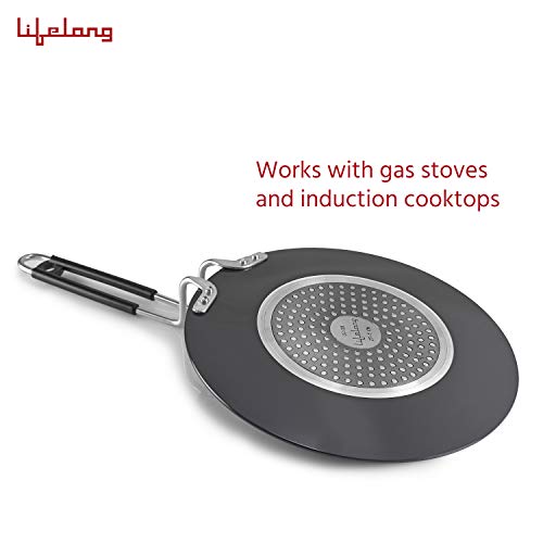 Lifelong Hard Anodized Concave Tawa, 255 mm,Induction and Gas Compatible, Black - Image 2