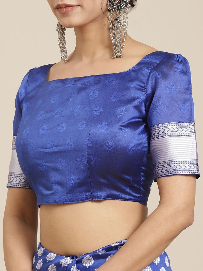 LACOSSI Pure Fancy Kanjivaram Jacquard Silk Saree Banarasi Silk Saree Rich Pallu Design Woven Jacquard Trendy Special Occassion Wear With Unstitched Blouse Piece (6107-Blue) - Image 3