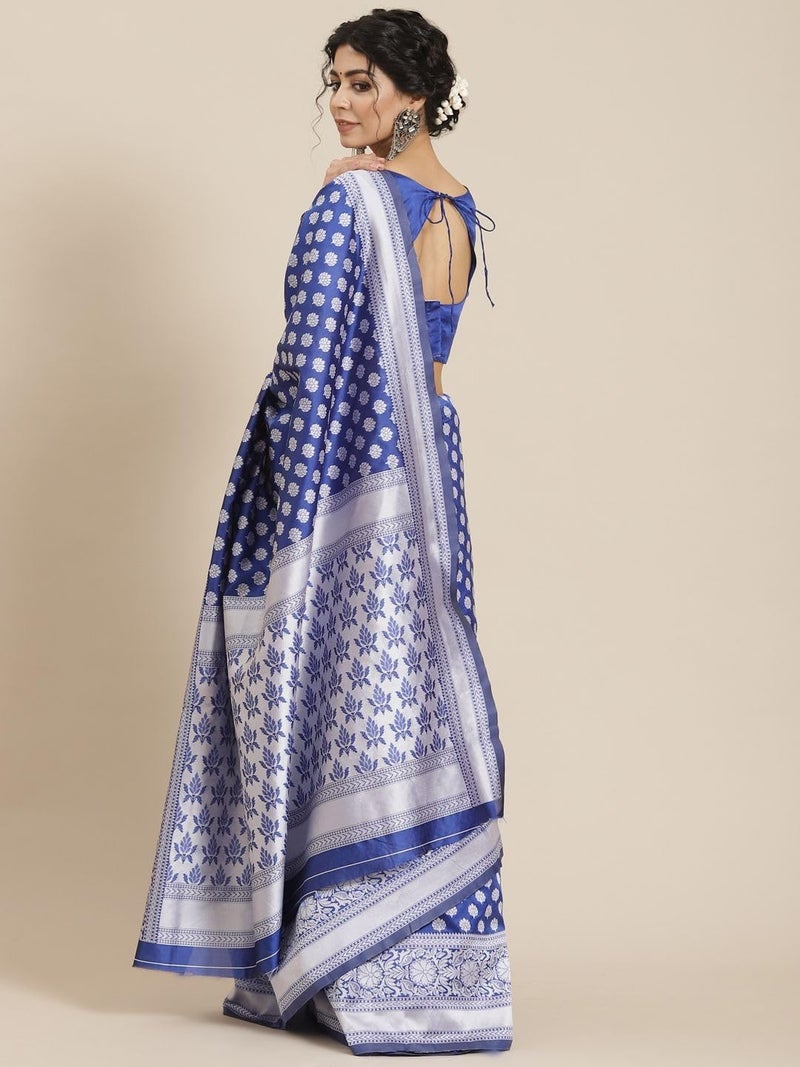 LACOSSI Pure Fancy Kanjivaram Jacquard Silk Saree Banarasi Silk Saree Rich Pallu Design Woven Jacquard Trendy Special Occassion Wear With Unstitched Blouse Piece (6107-Blue) - Image 4