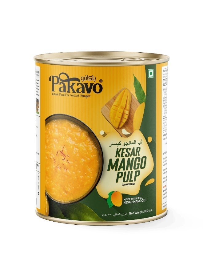 Pakavo Kesar Mango Pulp 850g - Premium Quality, No Added Preservatives, Thick, Rich & Aromatic - Image 1