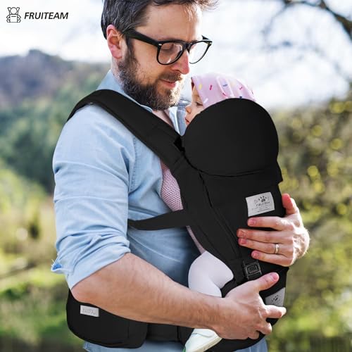FRUITEAM Baby Carrier Newborn to Toddler, Safety-Certified Waist Stool with Hip Seat, Ergonomic 6-in-1 Baby Carrier with Head Support, Adjustable & Removable Baby Holder for All Seasons, Black - Image 5