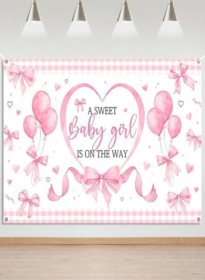 Mocsicka Pink Bow Baby Shower Banner Backdrop for Coquette Theme Baby Decorations, Coquette Baby Girl Baby Shower Party Decorations - Image 1