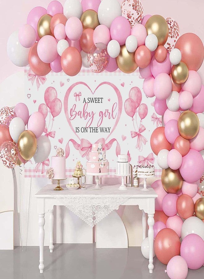 Mocsicka Pink Bow Baby Shower Banner Backdrop for Coquette Theme Baby Decorations, Coquette Baby Girl Baby Shower Party Decorations - Image 4