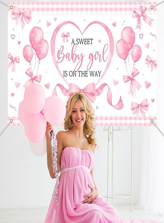 Mocsicka Pink Bow Baby Shower Banner Backdrop for Coquette Theme Baby Decorations, Coquette Baby Girl Baby Shower Party Decorations - Image 3