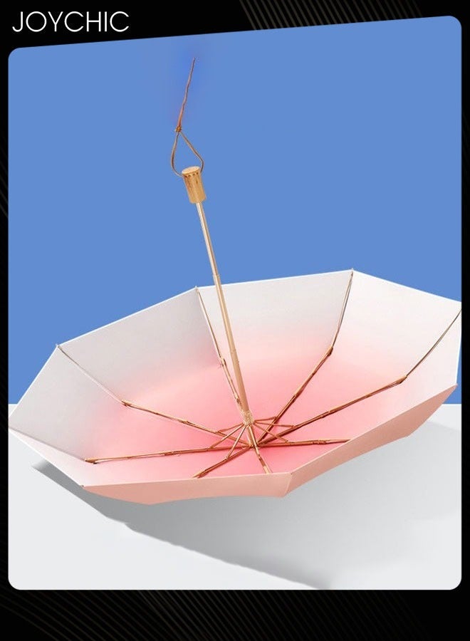 Joychic Women Fashion 3 Folding UPF50+ Anti-UV Windproof Waterproof Travel Umbrella Pink - Image 2