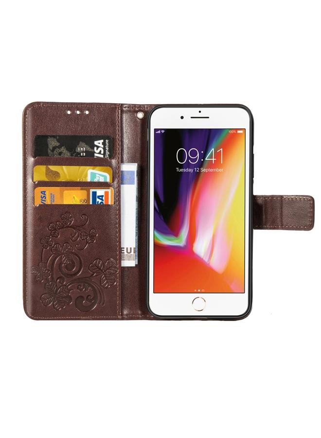 S-TOP Case For iPhone SE 2022 / SE 2020 Four-leaf Clasp Embossed Buckle Mobile Phone Protection Leather Case with Lanyard & Card Slot & Wallet & Bracket Function - Image 3