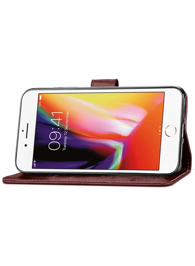 S-TOP Case For iPhone SE 2022 / SE 2020 Four-leaf Clasp Embossed Buckle Mobile Phone Protection Leather Case with Lanyard & Card Slot & Wallet & Bracket Function - Image 4