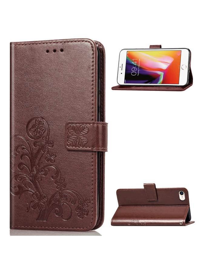 S-TOP Case For iPhone SE 2022 / SE 2020 Four-leaf Clasp Embossed Buckle Mobile Phone Protection Leather Case with Lanyard & Card Slot & Wallet & Bracket Function - Image 2