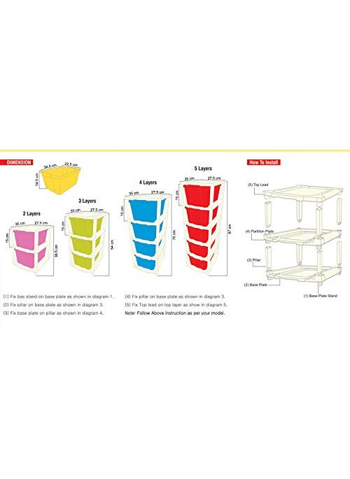 Primelife 4 XL Modular Drawer System for Home Office Parlor School Doctors Home and Kids Product Dimension When assembeled 30cmx39cmx80cm MulticolorBig