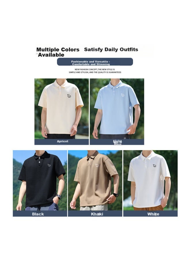 Eastern Camel Men's Short Sleeve Polo Shirt Summer Heavyweight Breathable Solid Color Sports Turn-down Collar Outdoor T-shirt Men's Top White L - Image 4