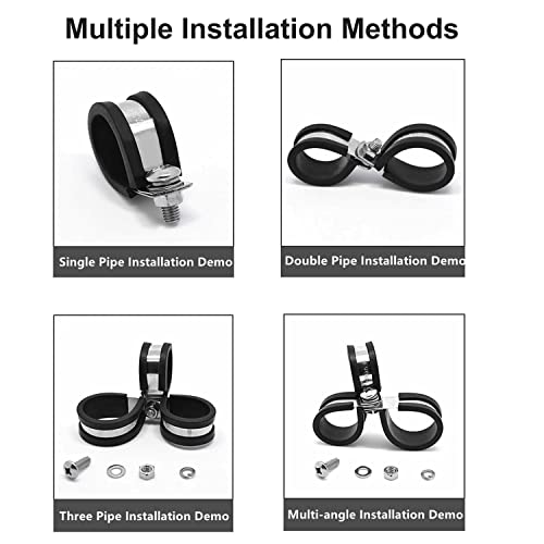 Flytuo 56PCS Large Cable Clamps Assortment Kit, 304 Stainless Steel Rubber Cushion Pipe Clamps in 6 Sizes 1/2'' 1'' 1-1/4'' 1-1/2'' 1-3/4'' 2'' - Image 5