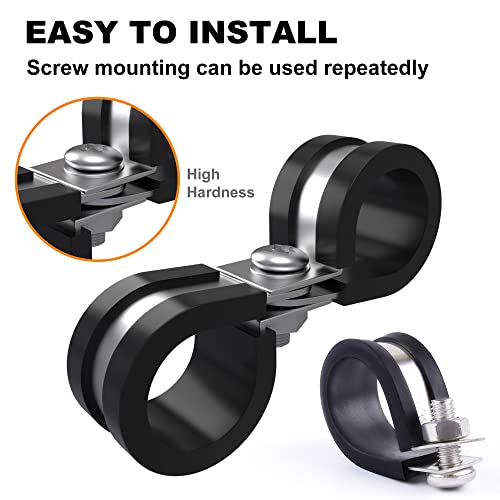 Flytuo 56PCS Large Cable Clamps Assortment Kit, 304 Stainless Steel Rubber Cushion Pipe Clamps in 6 Sizes 1/2'' 1'' 1-1/4'' 1-1/2'' 1-3/4'' 2'' - Image 4