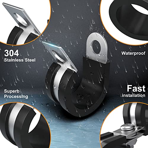 Flytuo 56PCS Large Cable Clamps Assortment Kit, 304 Stainless Steel Rubber Cushion Pipe Clamps in 6 Sizes 1/2'' 1'' 1-1/4'' 1-1/2'' 1-3/4'' 2'' - Image 3