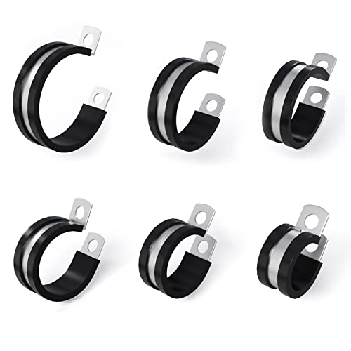 Flytuo 56PCS Large Cable Clamps Assortment Kit, 304 Stainless Steel Rubber Cushion Pipe Clamps in 6 Sizes 1/2'' 1'' 1-1/4'' 1-1/2'' 1-3/4'' 2'' - Image 1