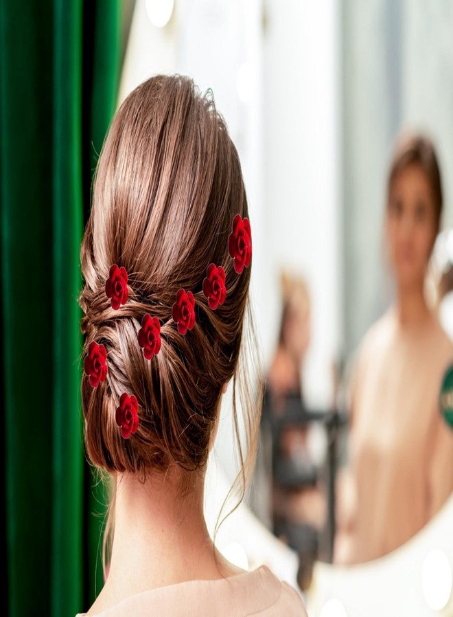 FRESCORR (12-Pieces) Hair Accessories Set | Small Red Flower U-Pins | Decorative Beaded Hair Pins for Women & Girls | Bridal Hair Accessories for Weddings, Parties & Special Occasions - Image 4