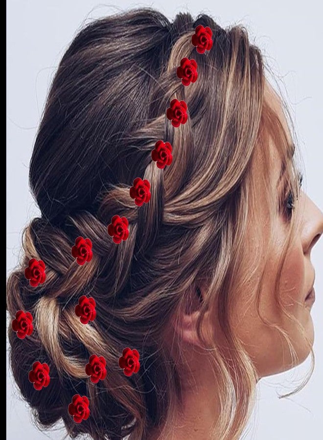 FRESCORR (12-Pieces) Hair Accessories Set | Small Red Flower U-Pins | Decorative Beaded Hair Pins for Women & Girls | Bridal Hair Accessories for Weddings, Parties & Special Occasions - Image 5