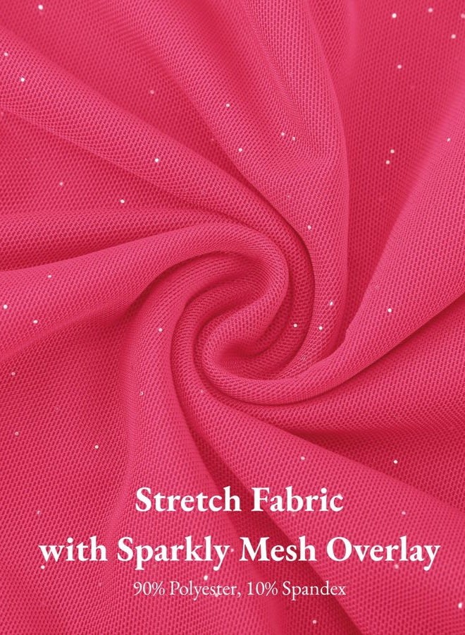 EXARUS Girls Teen Easter Dress Spaghetti Strap/Long Sleeve Party Dance Graduation Tween Tight Cute Bodycon Short Dresses, Long Sleeve Hot Pink Sparkly Flake, 12 Years - Image 4