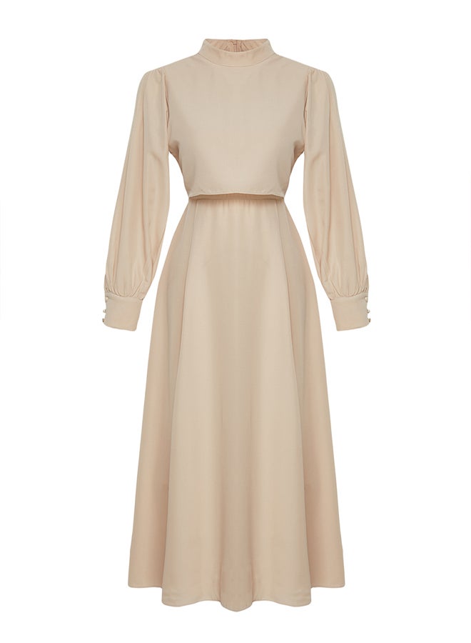 Beige Aller Piece Detailed Woven Dress TCTSS24EB00190