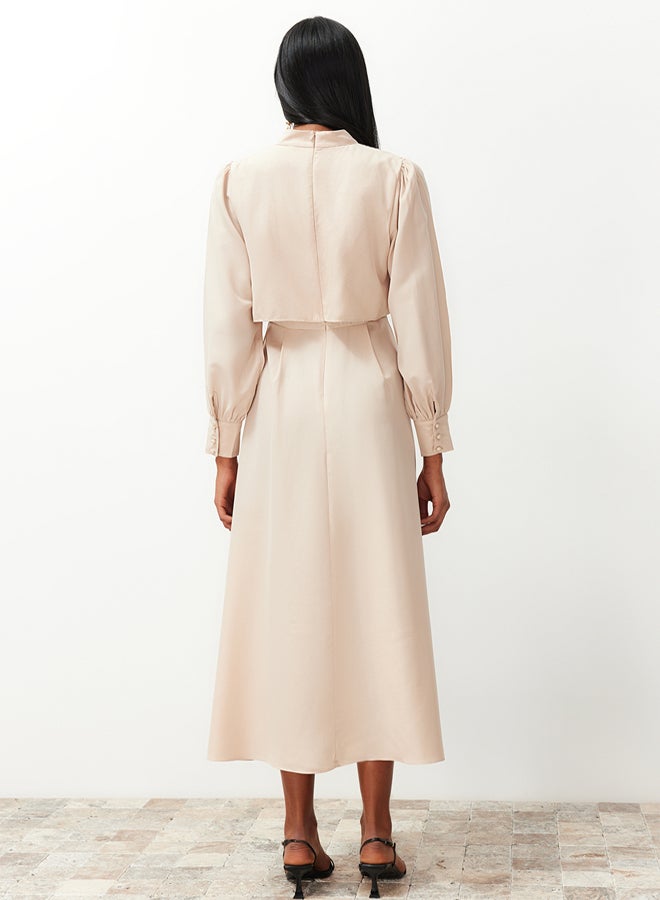 Beige Aller Piece Detailed Woven Dress TCTSS24EB00190
