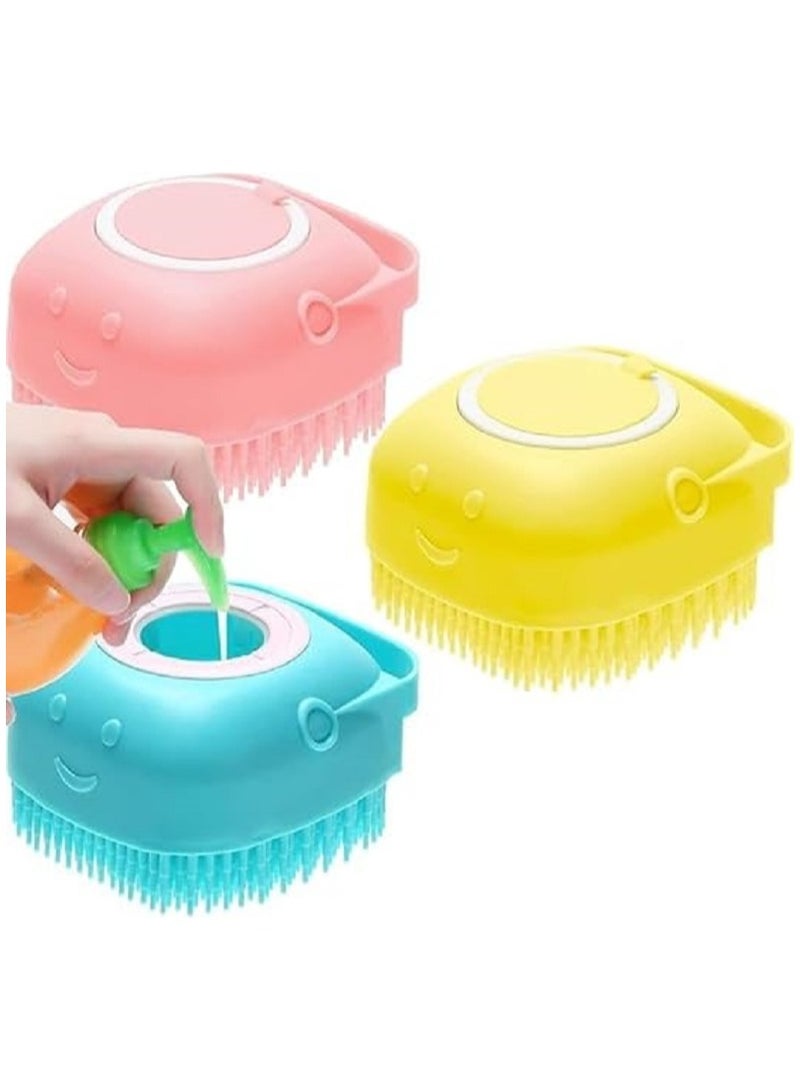 Soft Silicone Bath Brush - Liquid Soap and Body Wash Dispenser - Manual Hair Shampoo Brush for Cleansing and Exfoliating for Women, Men and Kids - Assorted Colors - Image 1