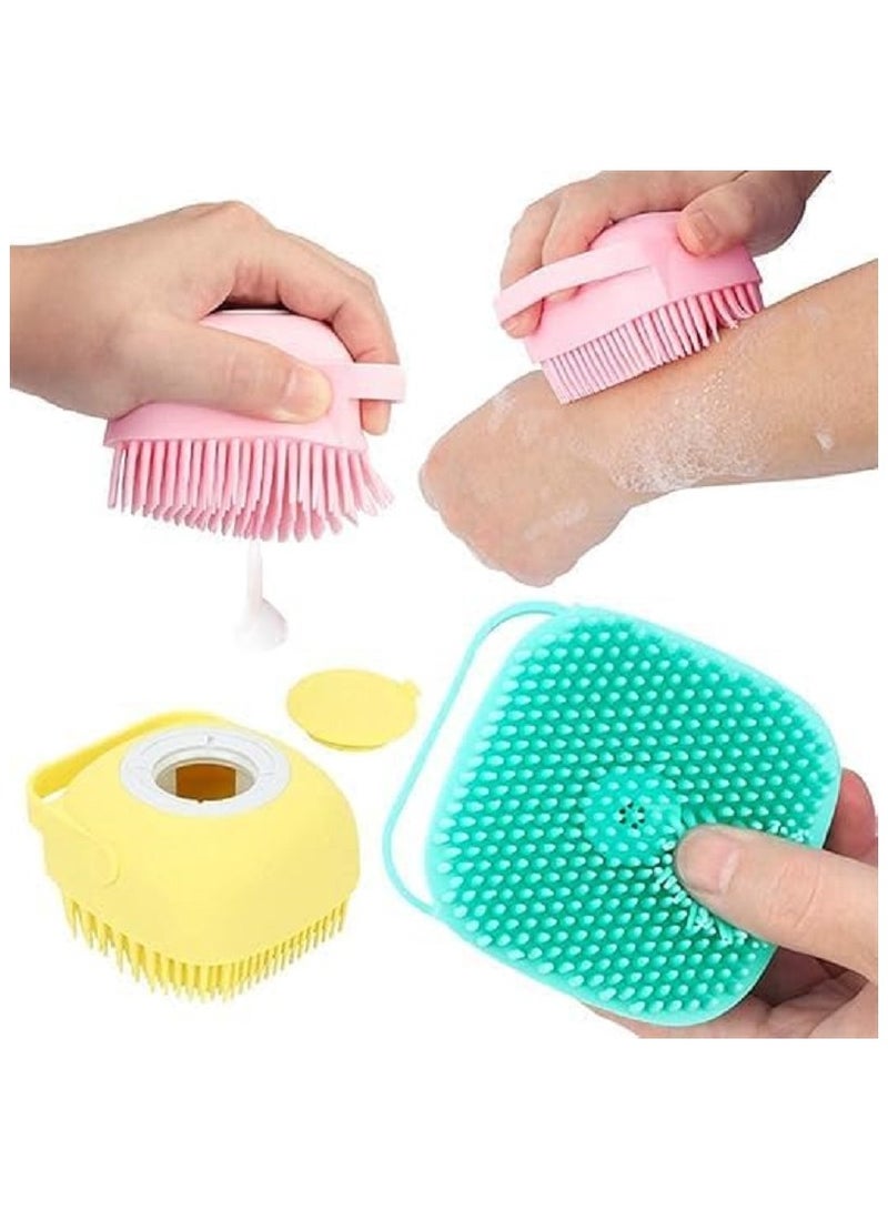 Soft Silicone Bath Brush - Liquid Soap and Body Wash Dispenser - Manual Hair Shampoo Brush for Cleansing and Exfoliating for Women, Men and Kids - Assorted Colors - Image 3