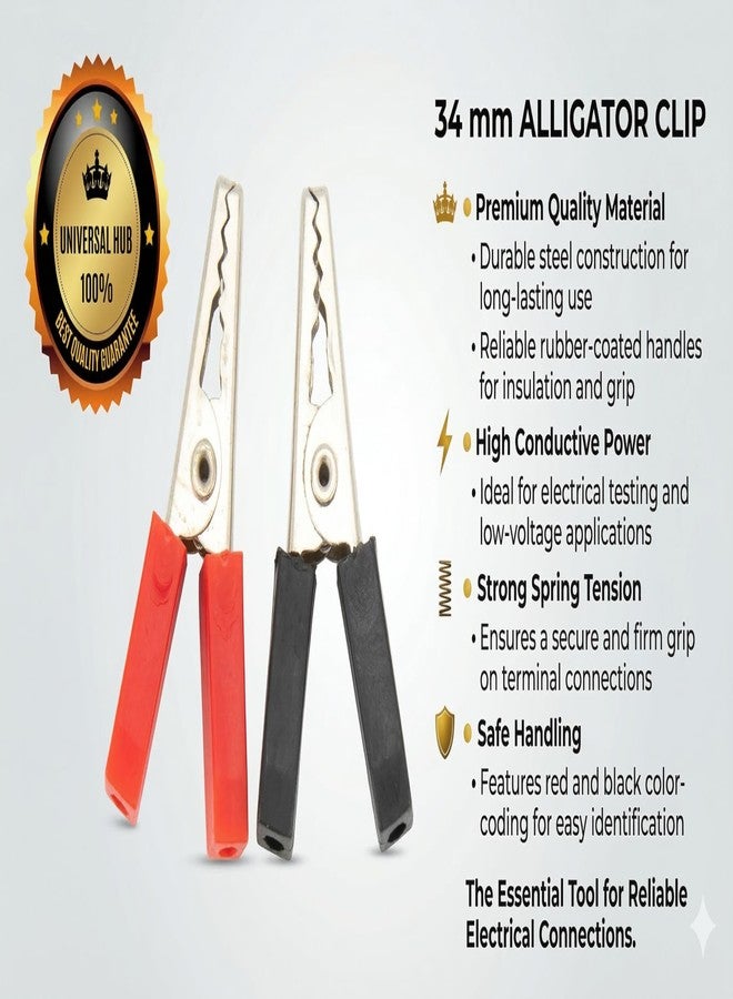 Universal Hub 5 Pair 34mm Crocodile Alligator Clips (Pair - Red & Black) | Insulated Testing Clamps for DIY Robotics & Electronics Projects - Image 4