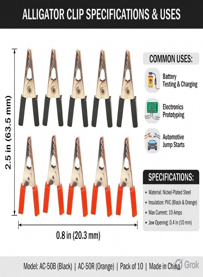 Universal Hub 5 Pair 34mm Crocodile Alligator Clips (Pair - Red & Black) | Insulated Testing Clamps for DIY Robotics & Electronics Projects - Image 5