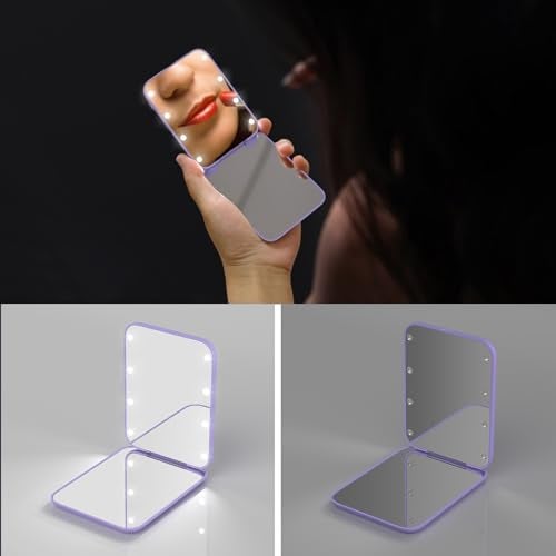 Kintion Pocket Mirror, 1X/3X Magnification LED Compact Travel Makeup Mirror with Light for Purse, 2-Sided, Portable, Folding, Handheld, Small Lighted Mirror for Gift, Purple - Image 3