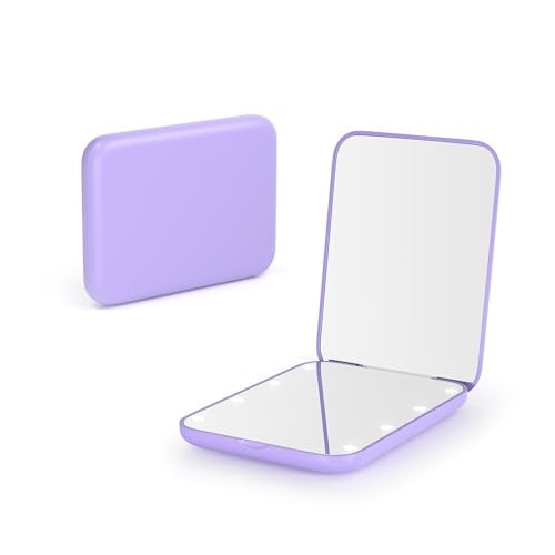 Kintion Pocket Mirror, 1X/3X Magnification LED Compact Travel Makeup Mirror with Light for Purse, 2-Sided, Portable, Folding, Handheld, Small Lighted Mirror for Gift, Purple - Image 1