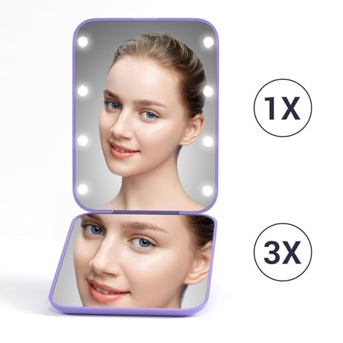 Kintion Pocket Mirror, 1X/3X Magnification LED Compact Travel Makeup Mirror with Light for Purse, 2-Sided, Portable, Folding, Handheld, Small Lighted Mirror for Gift, Purple - Image 4
