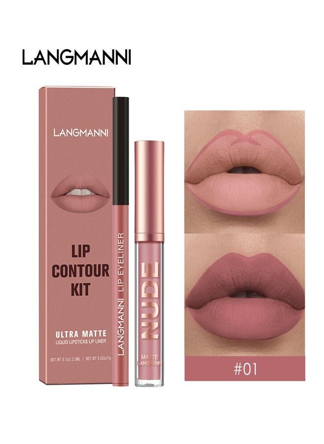 LANGMANNI - Lip Liner and Lipstick Makeup Kit 01, Natural Formula, High Pigment and Easier To Create Perfect Lip Makeup, The Innovative Formula Gives Lips a Light Gloss Without Drying Out or Cracking - Image 1