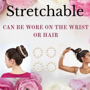 Generic Premium Beads Scrunchies for Women Large Faux Pearl Elastic BraceletHair Bands Pack of 3 White Pearl Elastic Hair Ties Ring Rope Scrunchie Bracelet Ponytail Holder for Women Girls Hair Accessories  - Image 2