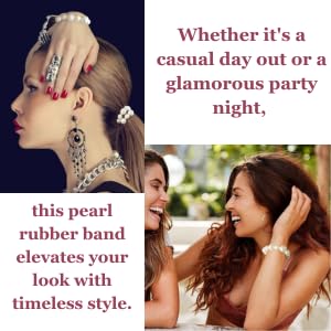 Generic Premium Beads Scrunchies for Women Large Faux Pearl Elastic BraceletHair Bands Pack of 3 White Pearl Elastic Hair Ties Ring Rope Scrunchie Bracelet Ponytail Holder for Women Girls Hair Accessories  - Image 5