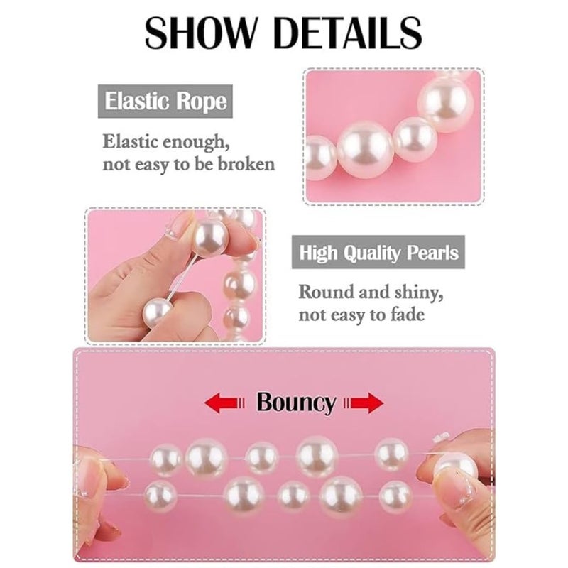 Generic Premium Beads Scrunchies for Women Large Faux Pearl Elastic BraceletHair Bands Pack of 3 White Pearl Elastic Hair Ties Ring Rope Scrunchie Bracelet Ponytail Holder for Women Girls Hair Accessories  - Image 3