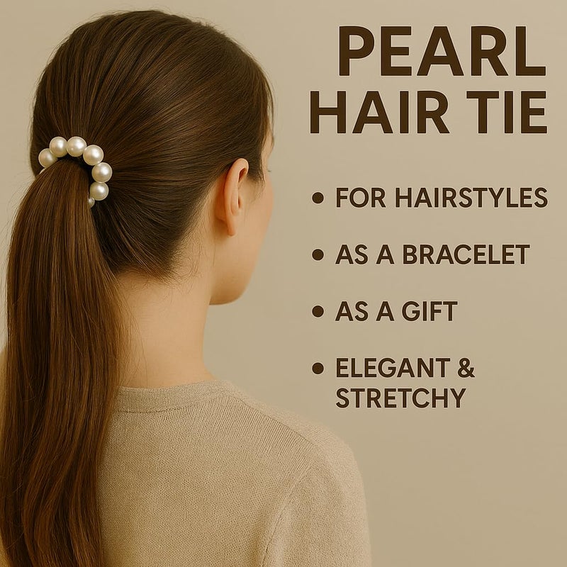 Generic Premium Beads Scrunchies for Women Large Faux Pearl Elastic BraceletHair Bands Pack of 3 White Pearl Elastic Hair Ties Ring Rope Scrunchie Bracelet Ponytail Holder for Women Girls Hair Accessories  - Image 4
