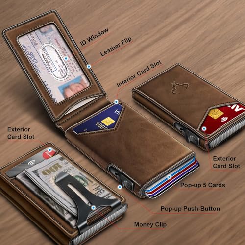 BULLIANT Men Wallet,Money Clip Wallet Slim For Gift Men 9Cards-Metal Credit Card Case in Magnetic Leather Flip - Image 2