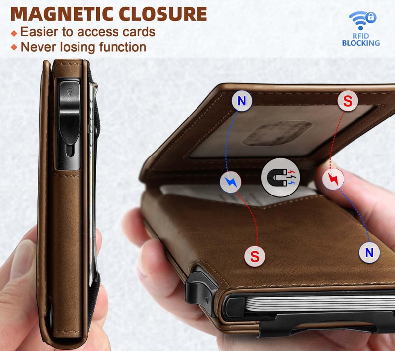 BULLIANT Men Wallet,Money Clip Wallet Slim For Gift Men 9Cards-Metal Credit Card Case in Magnetic Leather Flip - Image 3