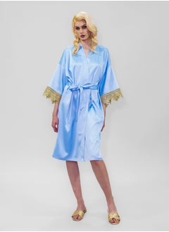 Stretch Taffeta Blue Robe with Gold Lace