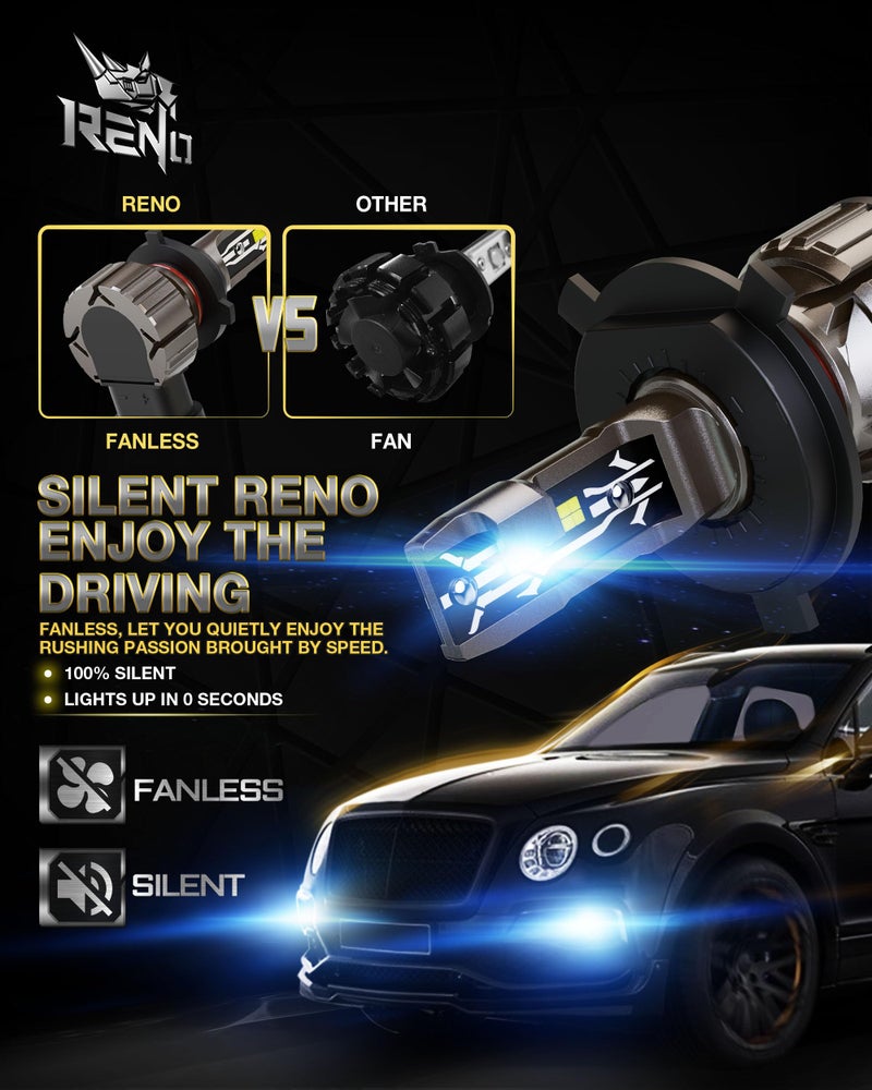 RENO H4 Bulb, H4 9003 Fog Lights Bulb, 9003 H4 Light Bulbs Fanless In Line HB2 Car Fog Bulb Plug and Play, Pack of 2 - Image 5