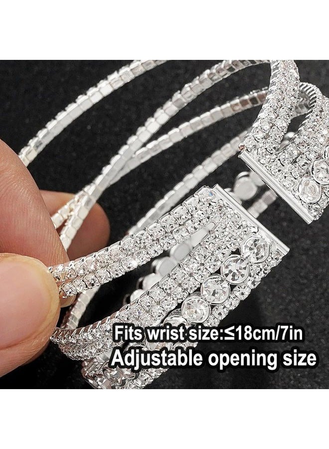 Suyi Rhinestone Bracelet for Women Silver Multilayer Cuff Bracelet Craystal Braidal Bracelets, Silver Rhinestone, alloy - Image 5