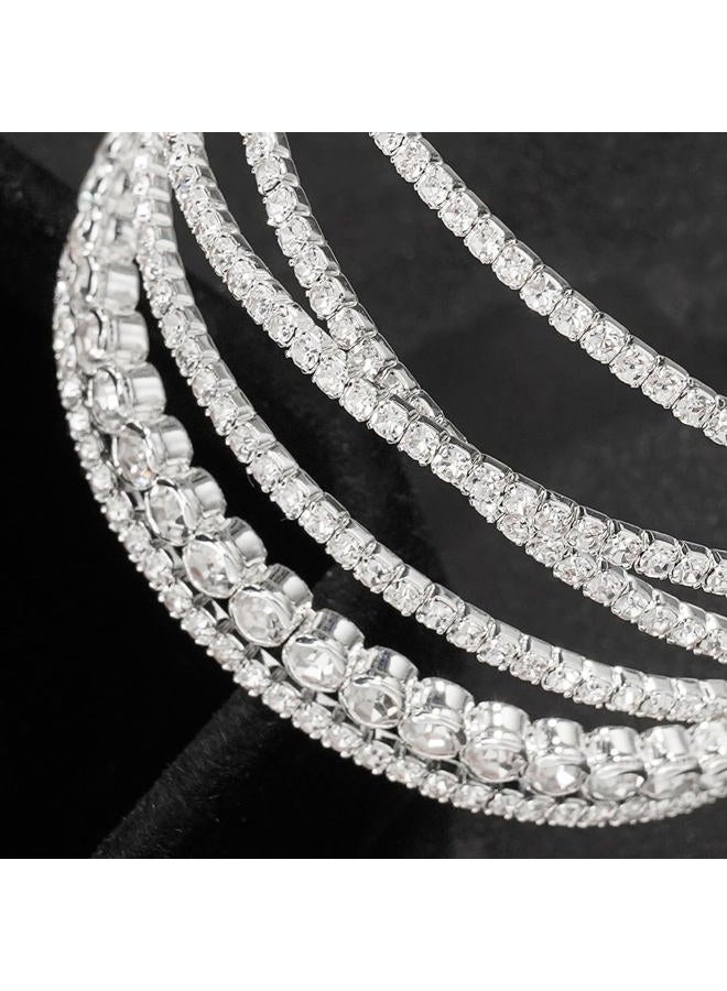 Suyi Rhinestone Bracelet for Women Silver Multilayer Cuff Bracelet Craystal Braidal Bracelets, Silver Rhinestone, alloy - Image 4