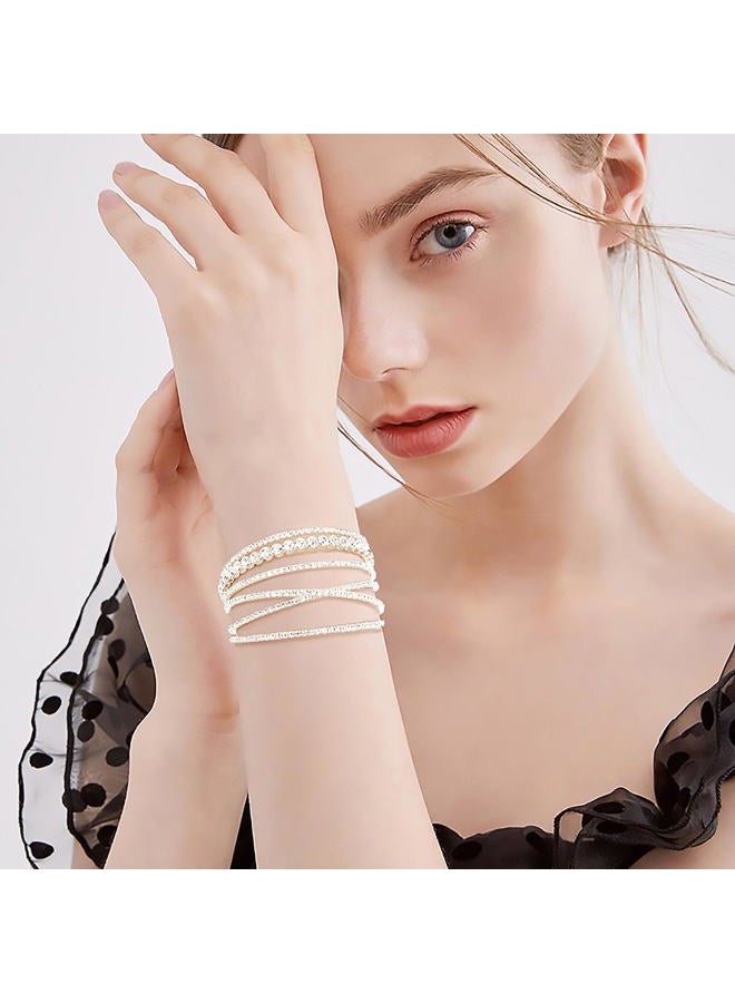 Suyi Rhinestone Bracelet for Women Silver Multilayer Cuff Bracelet Craystal Braidal Bracelets, Silver Rhinestone, alloy - Image 2