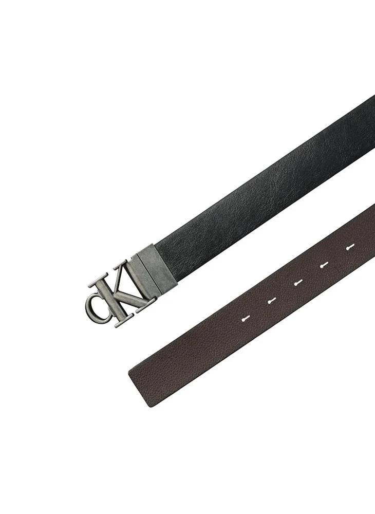 CALVIN KLEIN Black/CK Dark Brown/Antique Silver Logo Hole Allocated Belt for Men | Best Price UAE